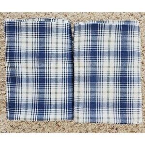 Pendelton Campbell Cotton Flannel Blue Check Plaid King Pillowcases Cabin Preppy